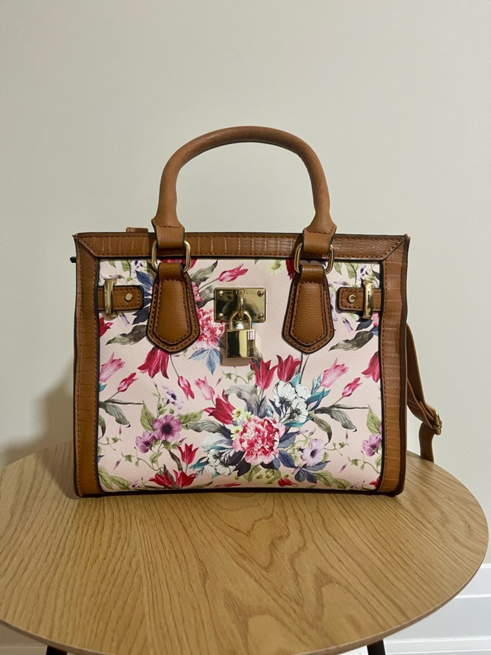Boho-Floral Leather Satchel | Top Handle Bag | Crossbody - Picture 2 of 9